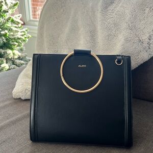 ALDO Elegant Black Tote with Gold Ring